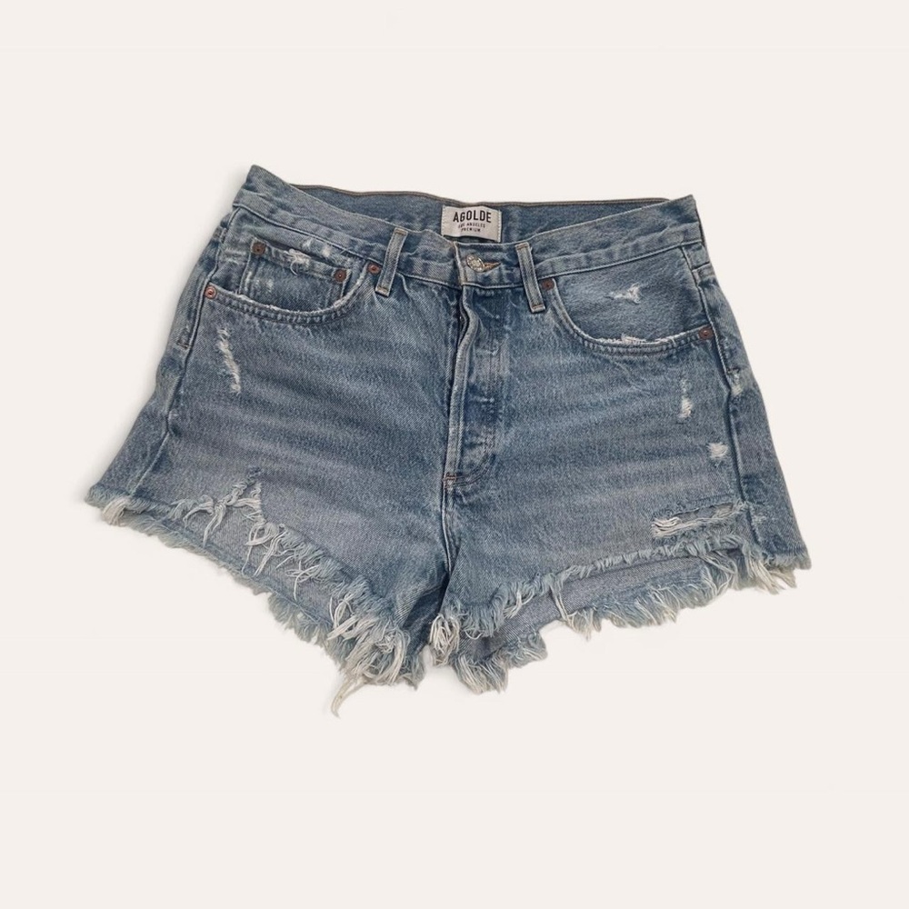 Agolde Distressed Blue Jean Shorts